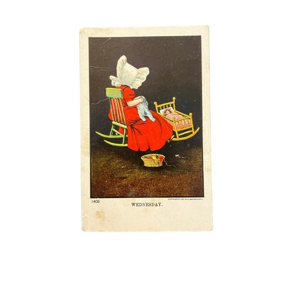 Sunbonnet Girl Days of the Week Postcard - Wednesday WRITING - Picture 1 of 2